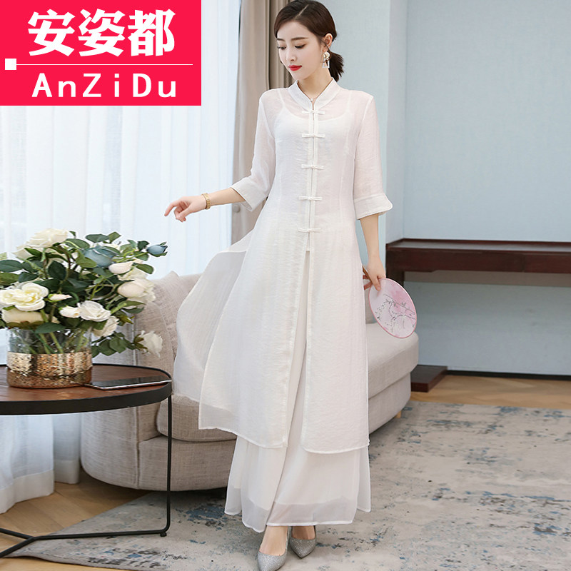 茶服春夏禅意禅修服中国风女装复古汉服改良旗袍上衣中式唐装套装