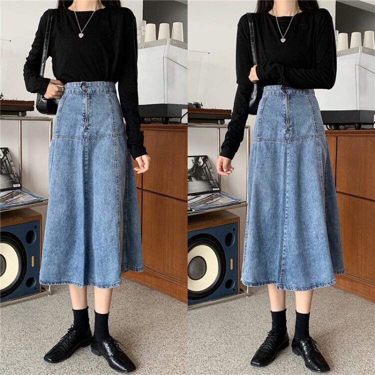 春秋牛仔长裙女2020新款半身裙中长款高腰宽松显瘦a字伞裙大摆裙在类目 女装/女士精品, 半身裙中 - 来自Buy2taobao.com提供专业的淘宝代购服务