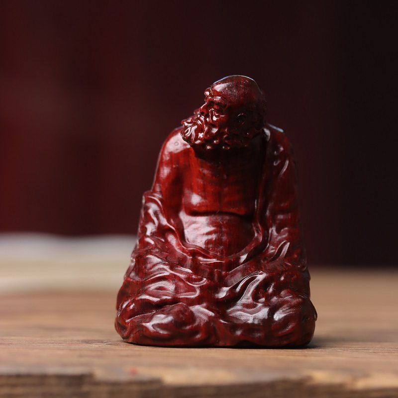 小叶紫檀达摩祖师手把件坐禅悟道实木雕刻达摩佛像家居桌面小摆件