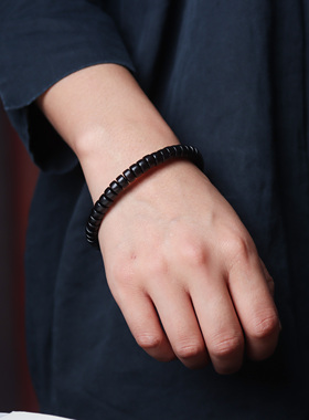 黑檀木直切药片手串文玩佛珠男女士盘玩手把件手链配饰绕指柔桶珠