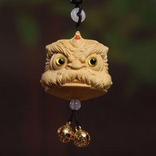 黄杨木雕醒狮头国潮摆件手把件送男友礼物创意车挂件瑞兽貔貅把玩