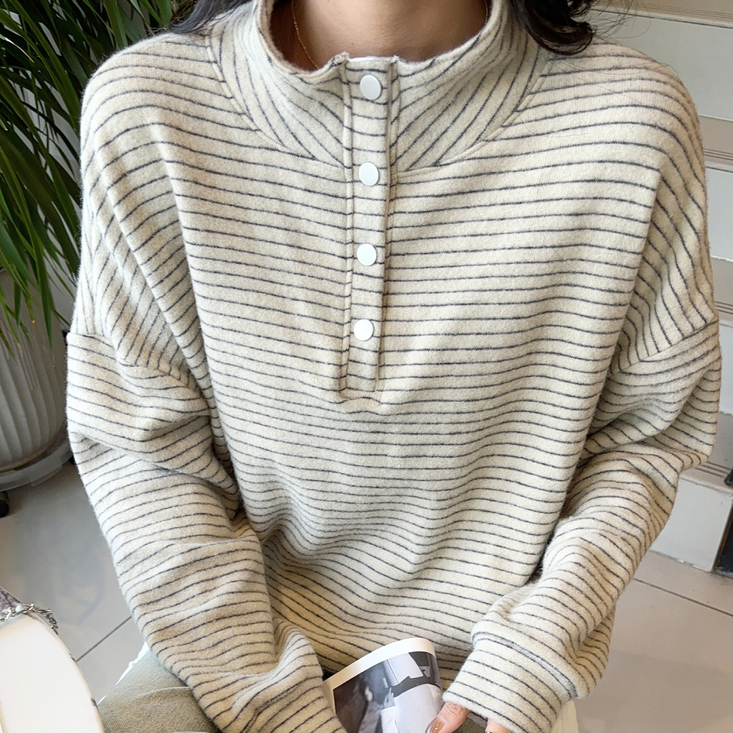 兔毛绒高领卫衣2025新款韩版宽松大码女士打底衫百搭加绒长袖T恤