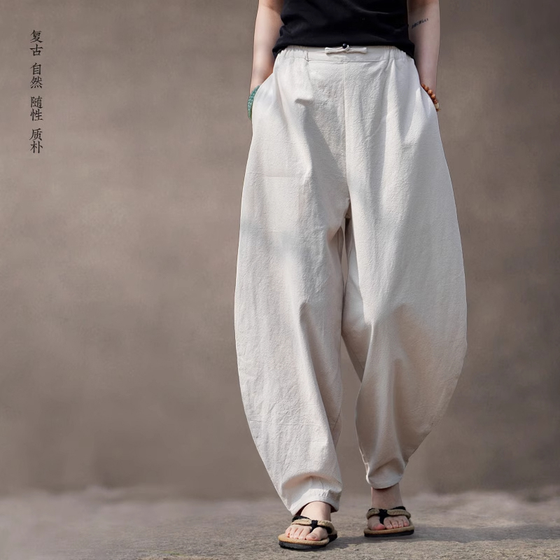 高端亚麻休闲裤子男士2025新款夏季薄款棉麻弯刀男裤太极禅服男款