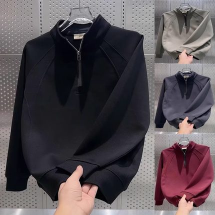 高端半拉链立领卫衣男士2025新款春秋冬季加绒打底衫男款长袖T恤