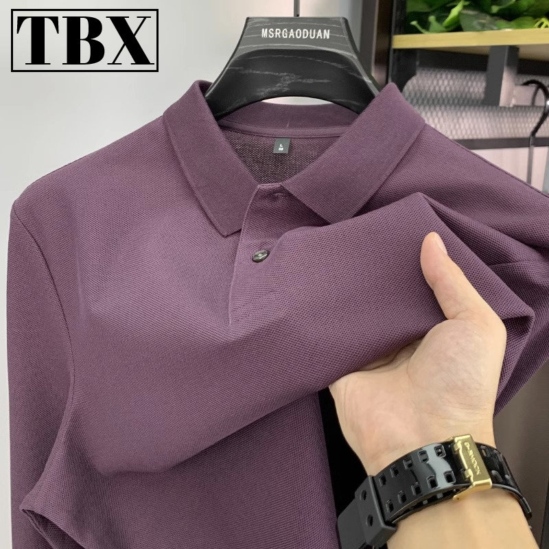 高端纯棉POLO衫男士短袖T恤2025新款夏季纯色长袖内搭衣男款春秋