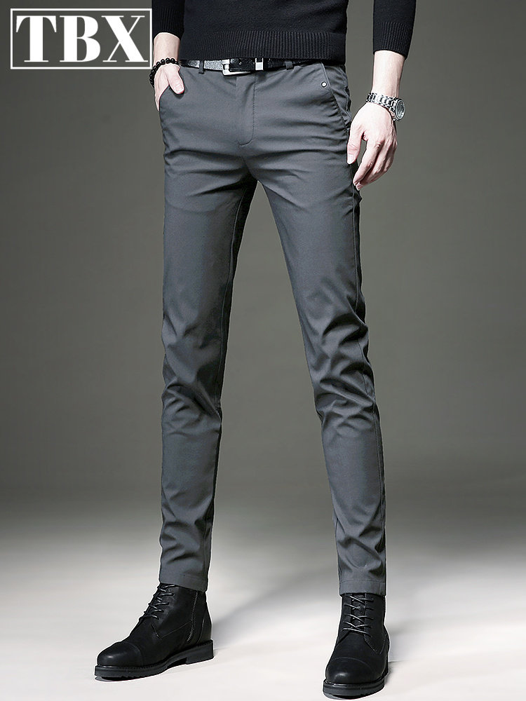 高端商务休闲男裤2025新款夏季男士瘦裤修身小腿裤男士春秋季