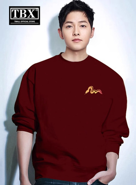 蛇年本命年红色圆领卫衣男士2025新款秋冬季加绒加厚情侣衣服男款