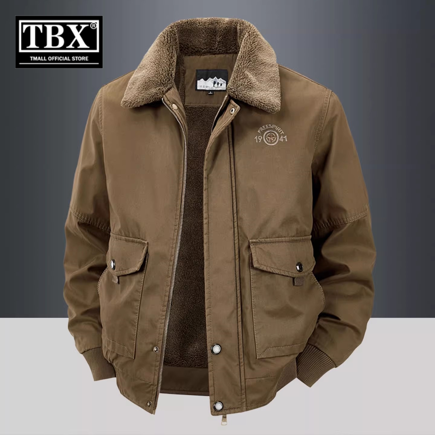 高端工装飞行夹克外套男士2025新款冬装加绒加厚保暖毛领棉衣男款