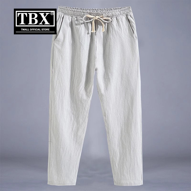 高端亚麻休闲裤子男士夏季薄款2026新款宽松大码棉麻九分长裤男款