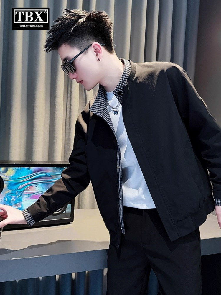 高端假两件夹克外套男士2025新款春秋冬季高级感休闲立领上衣男款