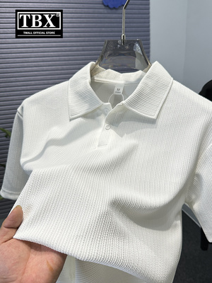 高端冰丝polo衫男士短袖t恤2025新款夏季休闲翻领白色上衣男款薄