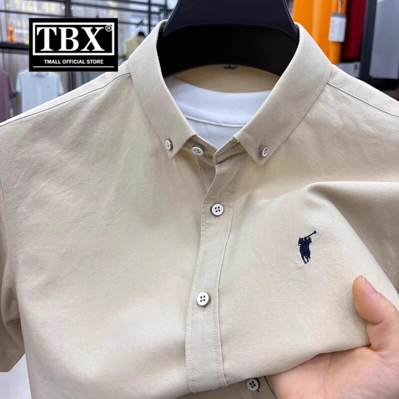 高端保罗短袖衬衫男士2026新款夏季透气免烫纯色刺绣纯棉衬衣男款