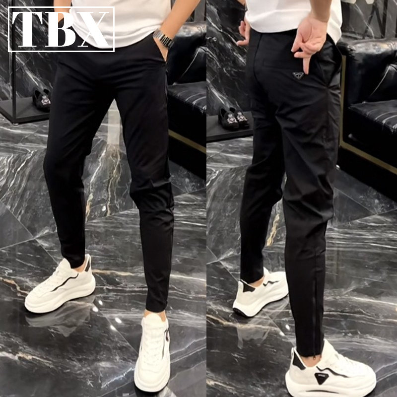 休闲裤男士夏季薄款冰丝男裤2025新款运动裤修身小脚九分裤子男款