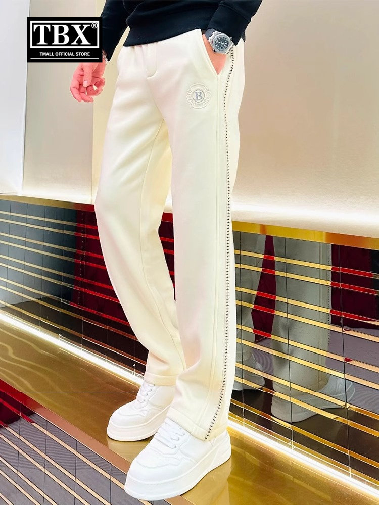 2025新款春夏白色男裤阔腿直边条纹男运动裤