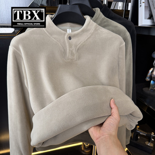 超厚一体绒亨利领卫衣男士2025新款冬季加绒加厚抓绒衣打底衫男款
