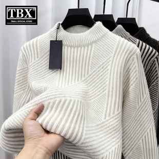 一体绒雪尼尔半高领毛衣男士2025新款冬季加绒加厚针织打底衫男款