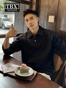 老钱风polo衫男士长袖t恤2025新款春秋季高级感黑色翻领卫衣男款