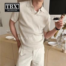 高级感海鸥v领针织polo衫男士短袖t恤2025新款夏季老钱风穿搭男款