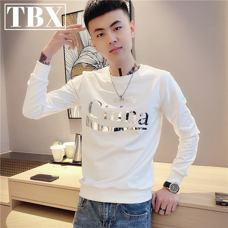 高级感白色卫衣男士春秋季2025新款爆款长袖T恤打底衫男款冬加绒