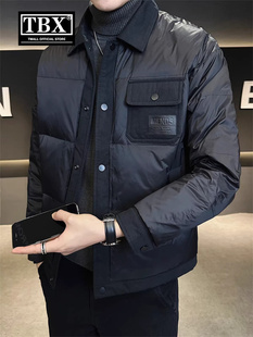 高端轻薄短款羽绒服男士冬季加厚2025新款衬衫式夹克外套男款冬装