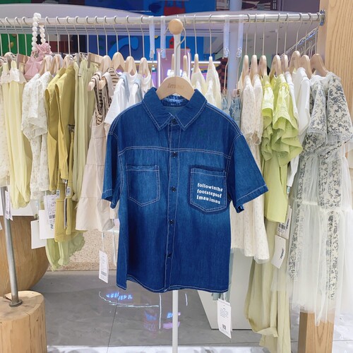 夏季新款imau奕玛童装男大童短袖牛仔衬衣儿童休闲衬衫52LF234236