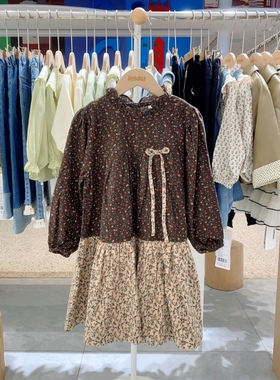 春秋季imau奕玛女大童装拼接碎花裙子儿童有袖连衣裙47LF476218