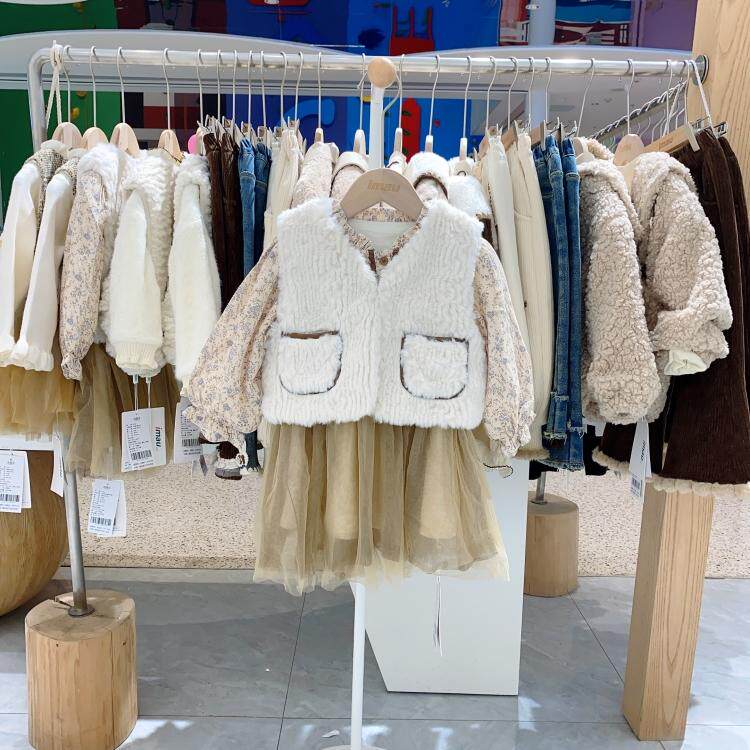 冬季新款imau奕玛女小童装加绒加绒碎花连衣裙儿童马甲48SF580116