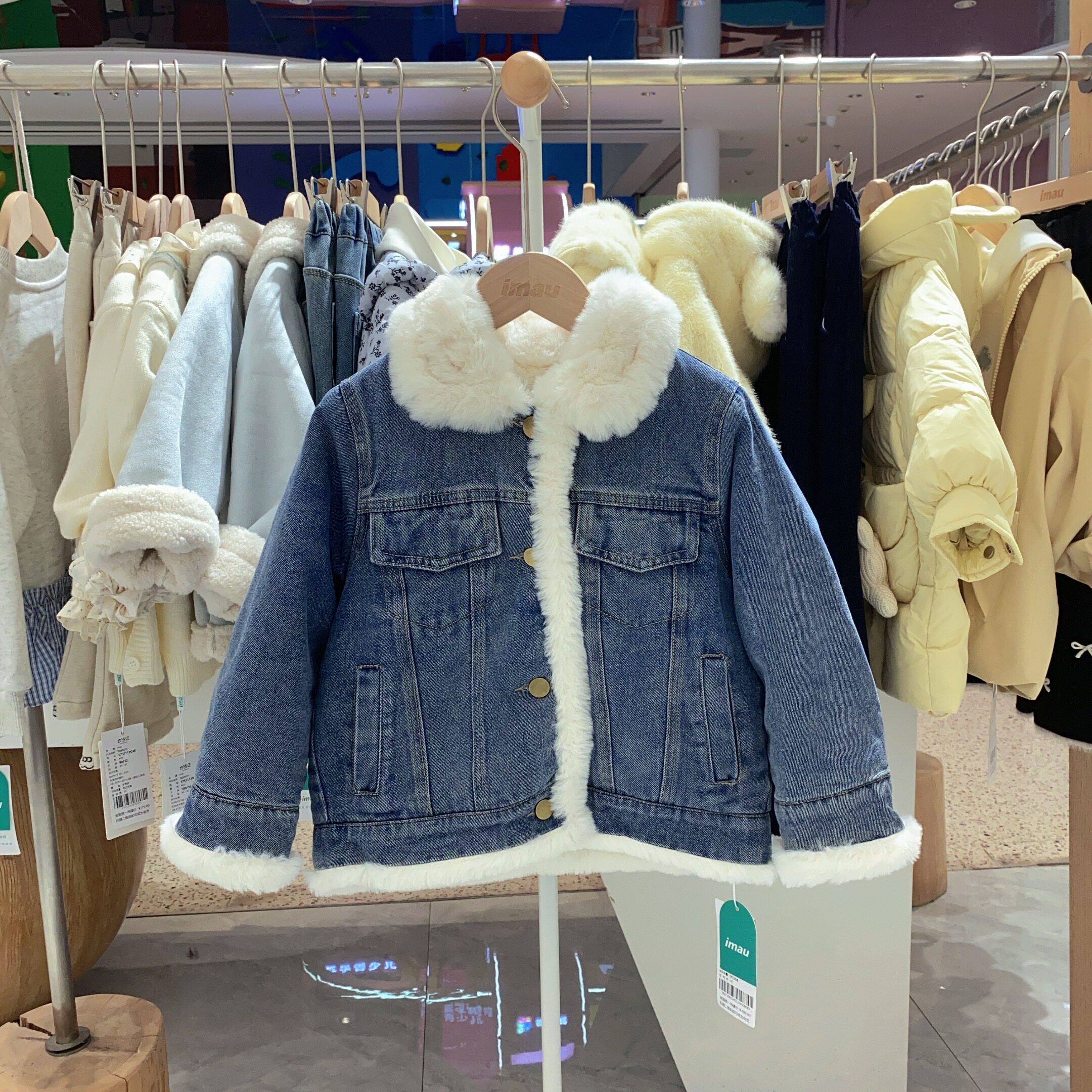 冬季新款imau奕玛童装女大童羊羔绒儿童加绒牛仔服外套58LF108134