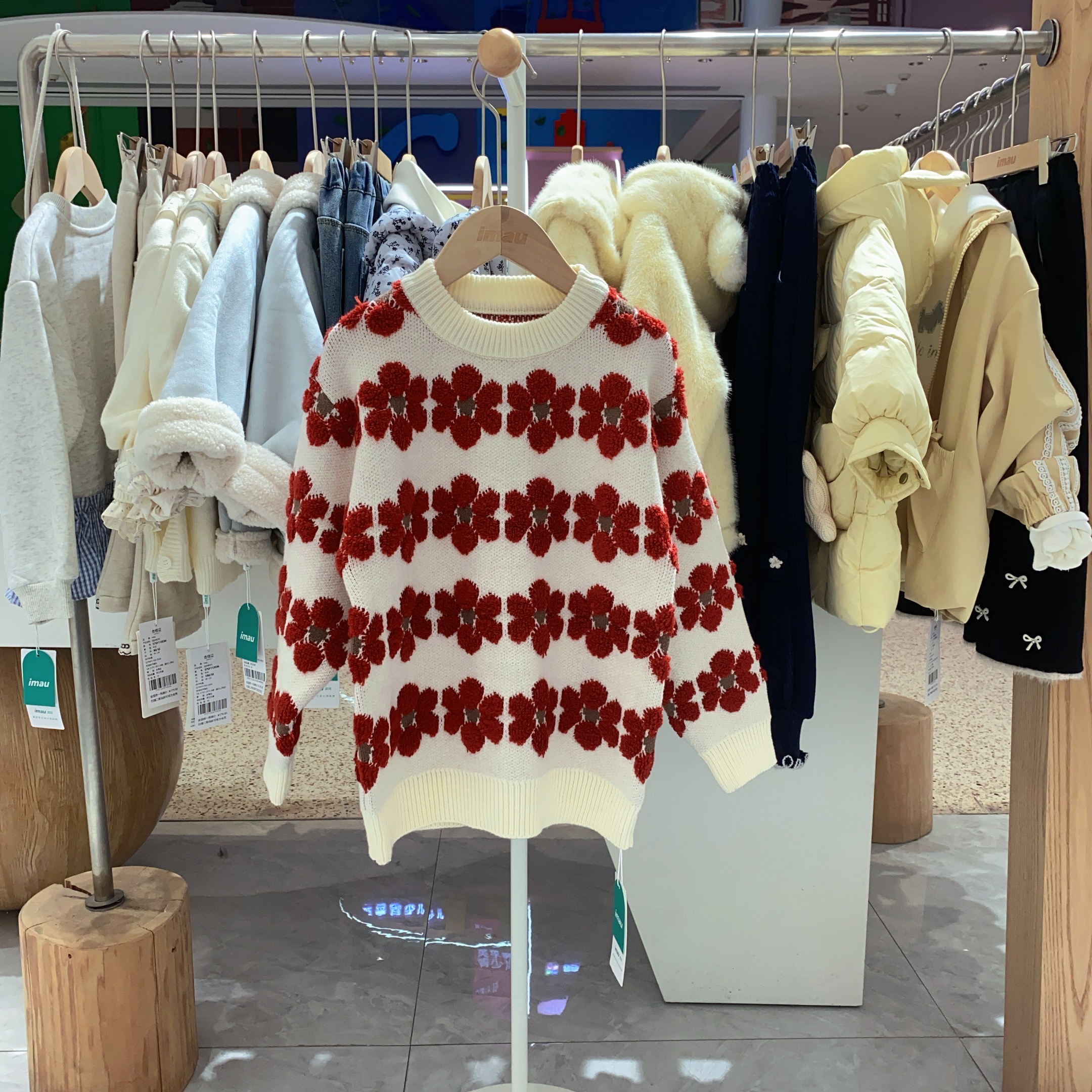 2025冬季imau奕玛女大童装儿童圆领休闲加厚珍珠毛衣58LF230170