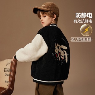 品牌童装 儿童羊羔毛加厚保暖夹棉棒球领外套 折扣ASK男童外套1冬装