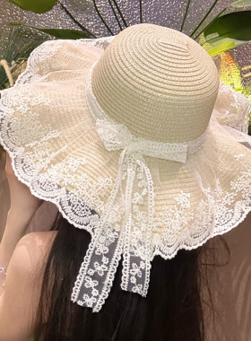 蕾丝草编帽子女夏季户外出游海边