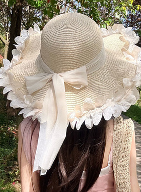 大帽檐花朵草编帽子女夏季出游