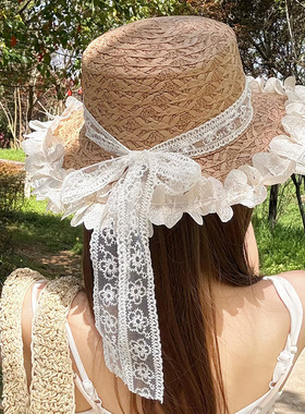法式田园风草编遮阳帽女夏季海边