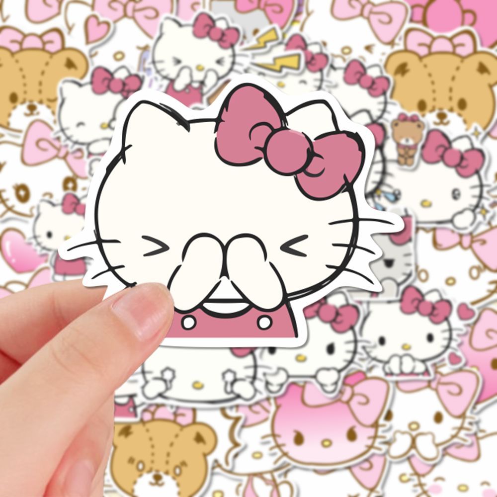60张可爱粉色hellokitty贴纸爆款kitty猫贴画装饰手机壳ipad防水