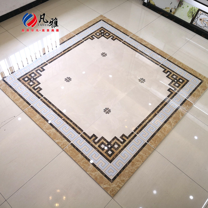 现代中式别墅客厅拼花瓷砖大厅过道玄关无限拼接图案大理石地板砖
