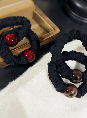 2个装安哥拉红新年红色珠子豹纹球球肠圈褶皱面膜圈皮筋马尾发圈