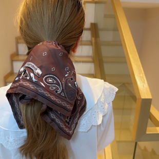 百搭长条发绳扎头绳 发圈时尚 复古个性 牛仔街头感腰果花团大方巾式