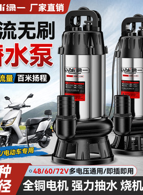 绿一无刷直流潜水泵48/60/72V电瓶家用小型农用灌溉电动车抽水泵