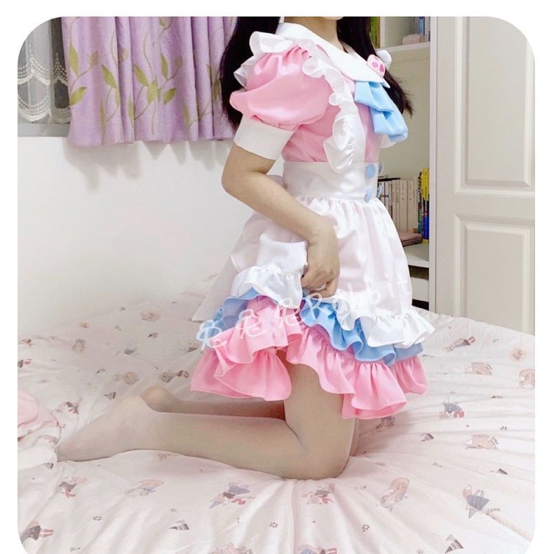 新款超萌粉色女仆装cosplay日常可爱Lolita女装萝莉塔套装连衣裙