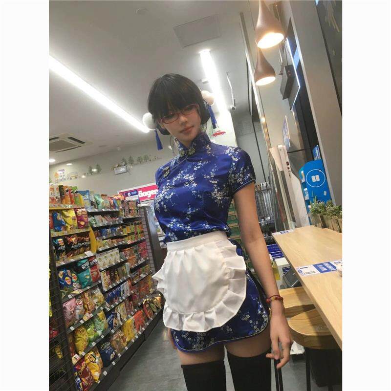 中华小厨娘COS服日系软妹Lolita女仆围裙新中式旗袍中华娘旗袍