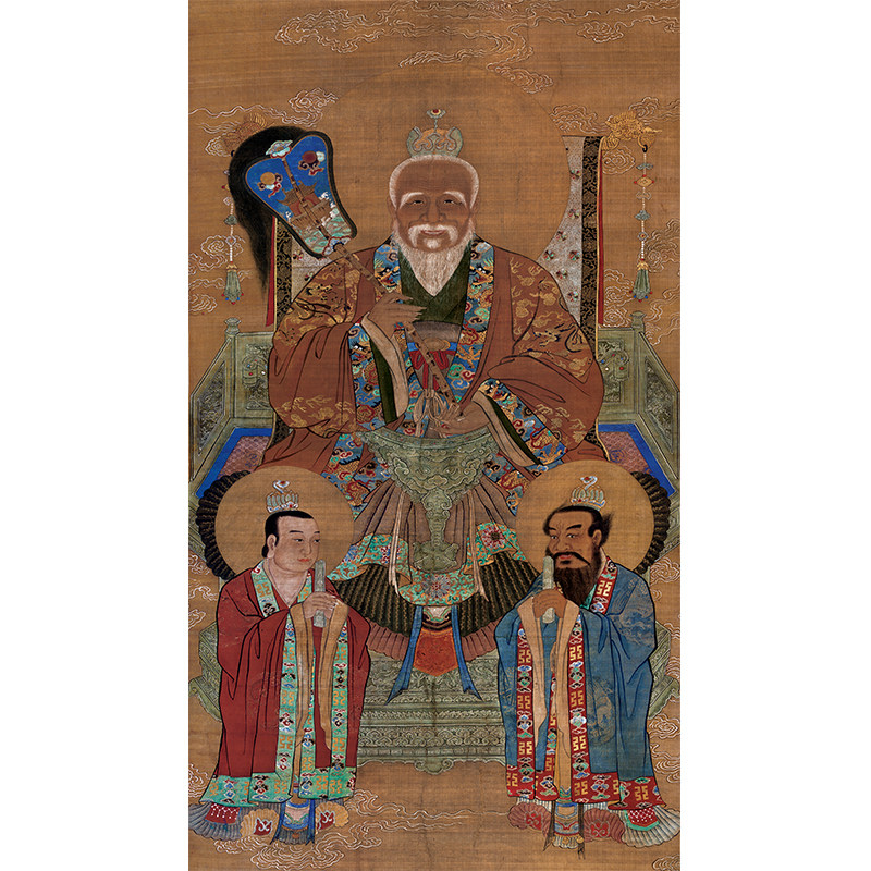 三清图 元始 道德 灵宝 挂像挂画高清微喷壁画临摹挂轴装裱装饰画