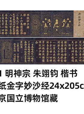 1:1 明神宗朱翊钧 楷书 绀纸金字妙沙经24x205cm东京国立博物馆藏