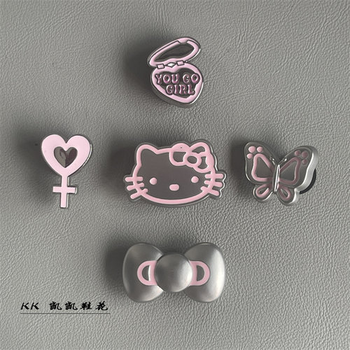 适用crocs卡骆驰鞋装饰配件DIY趣味金属哈喽KT猫套装洞洞鞋花配饰
