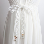 蕾丝腰带女配连衣裙子时尚 饰腰链白色配饰 百搭珍珠刺绣花边布带装