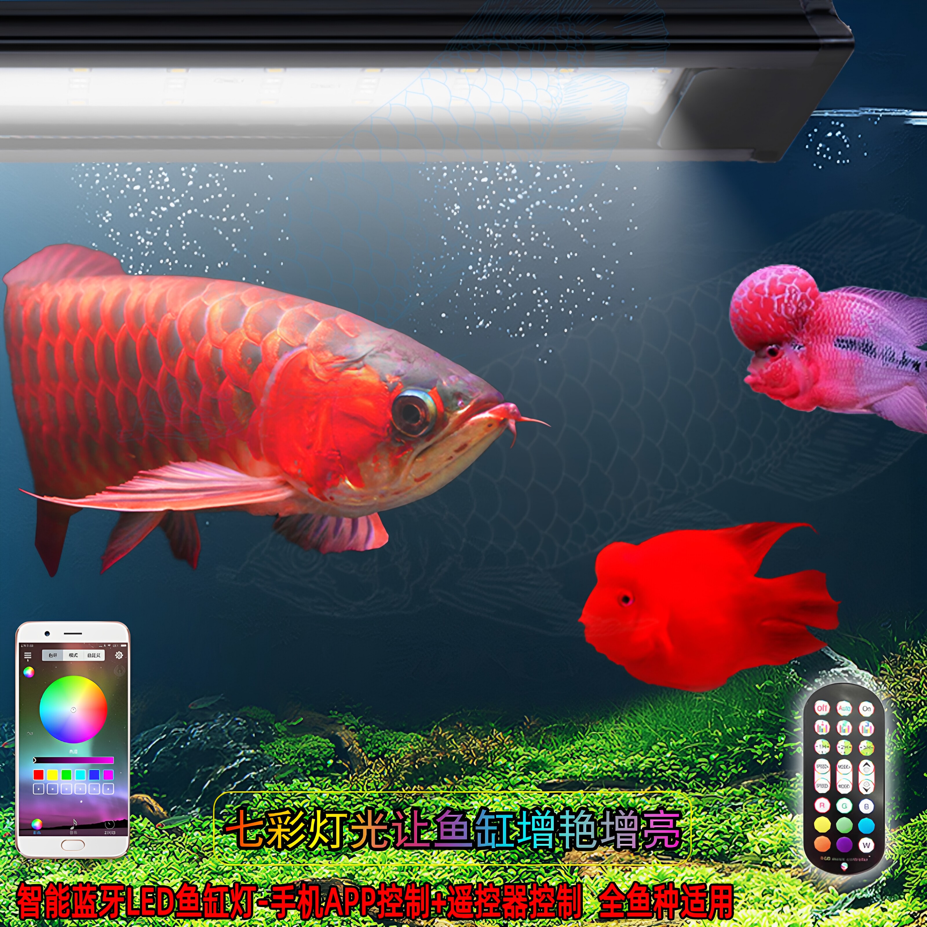 2米鱼缸遥控七彩RGB变色手机蓝牙金红龙鱼定时专用灯水族防水造景