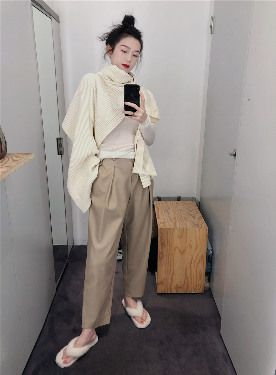 yjiid自制23春秋新品cos风经典百搭锥形九分奶奶裤光泽肌理pu皮女