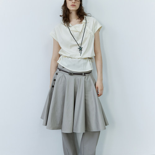 unnone item 清爽微透荡领松弛感衬衣夏季抽皱斜襟连袖套头衬衫女