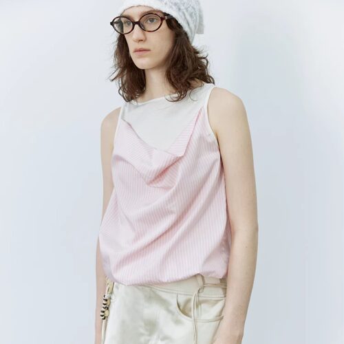 unnone item 假两件针织拼接撞色条纹荡领天丝轻薄质感吊带背心女