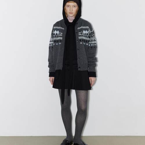 unnone item原创蛇纹费尔岛提花复古菱格美丽诺羊毛毛衣开衫女