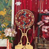 鲸鹿原创喜鹊梅花圆形中式 秀禾复古喜扇结婚出嫁新娘礼物扇子